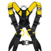 Petzl Newton Harness (European Version0 Close up of the color-coded straps (yellow/black) which provide rapid identification of the upper and lower parts of the harness
before donning.