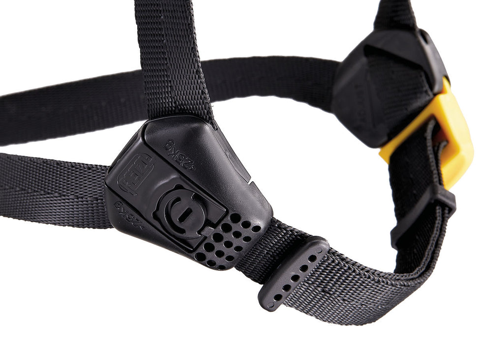 PEtzl Strato Hi Viz Helmet Chin Strap. The clip of the DUAL chinstrap allows the worker to adjust chinstrap strength in order to adapt the helmet to different
environments: work at height (EN 12492) or on the ground (EN 397).