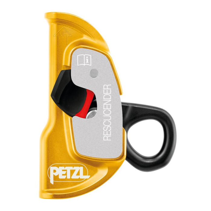 Petzl Rescucender safety catches are
equipped with red indicators that
show when they are unlocked.