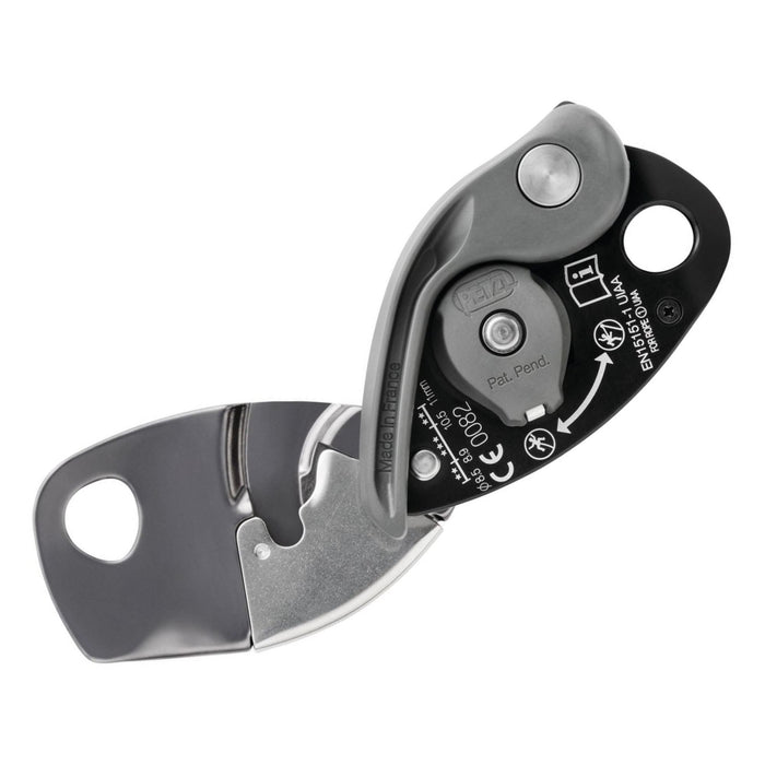 Durable Grey Petzl Grigri+ Belay Device. Stainless steel wear plate provides great durability for intensive use.