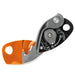 Durable Orange Petzl Grigri+ Belay Device. Stainless steel wear plate provides great durability for intensive use.