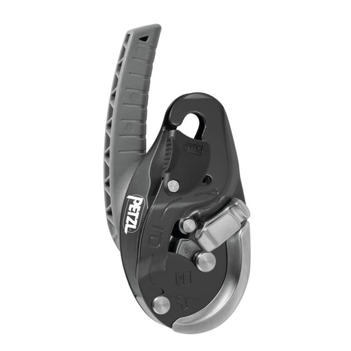 Black Petzl ID EVAC Self-braking descender with anti-panic function for lowering from an anchor