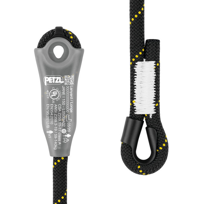 Petzl Jane I Dynamic Rope Ends. The plastic sheath holds the carabiner in position and facilitates clipping while protecting the termination from abrasion.