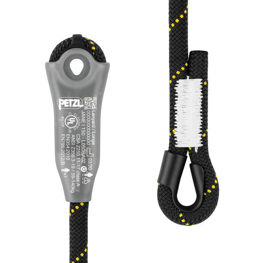 Petzl Jane I Dynamic Rope Ends. The plastic sheath holds the carabiner in position and facilitates clipping while protecting the termination from abrasion.