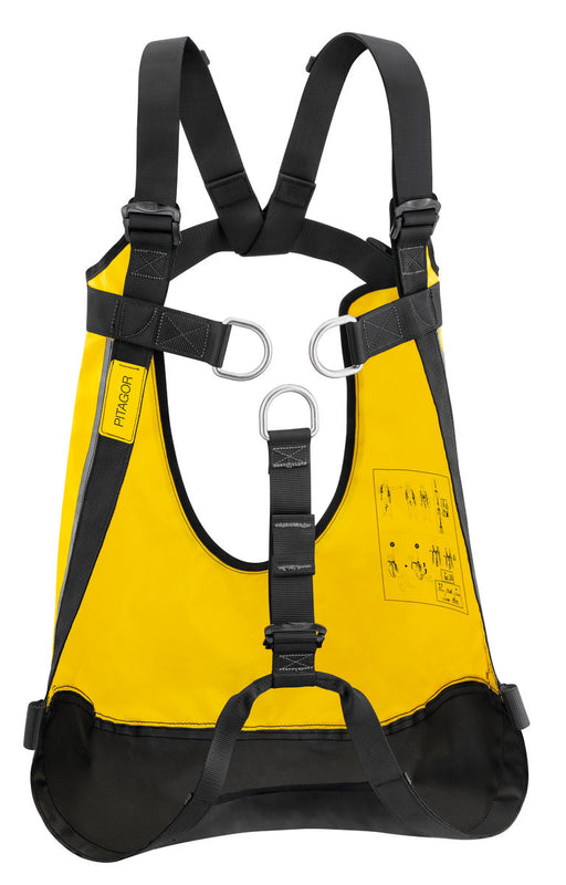 Petzl Pitagor Evacuation Triangle. The ergonomic shape of the PITAGOR allows the evacuee to easily sit in the triangle and makes suspension more comfortable than with a classic
evacuation triangle harness.