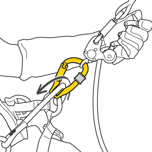 Petzl Rollclip Z Diagram showing pulley can be used for tree care to attach the ZIGZAG descender to the attachment bridge on the SEQUOIA harness, for improved lateral mobility.