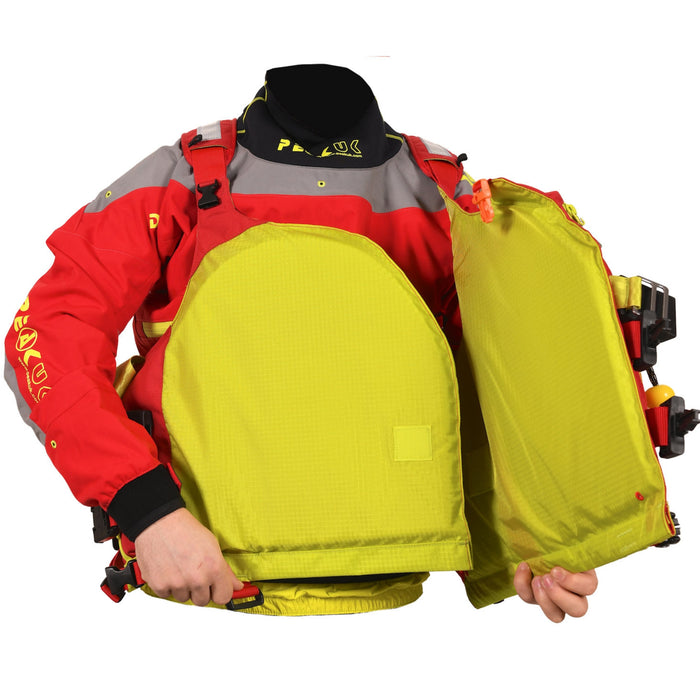 WRS Rescue Wrap PDF in showing front half open in Red and Lime 