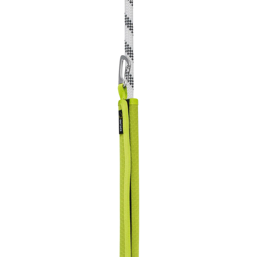 Edelrid Rope Protector on a rope showing velcro fastening and loop with a carabiner attached