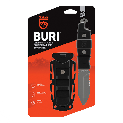 Gear Aid Buri Knife with Black Handle in Euro Hook Retail Packaging 