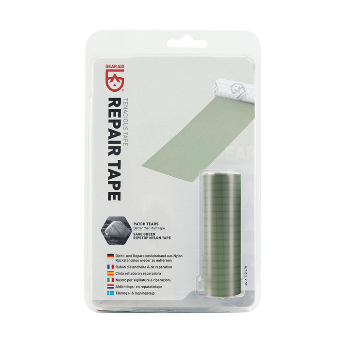 Gear Aid Tenacious Tape  Sage Green Rip Stop Nylon Tape in Clambshell Packaging with Euro Hook - 50 x 7.5cm 